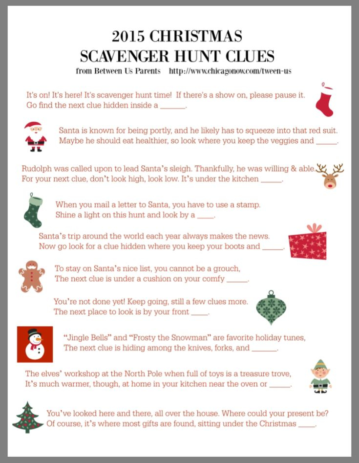 46 Printable Christmas Scavenger Hunt Clues