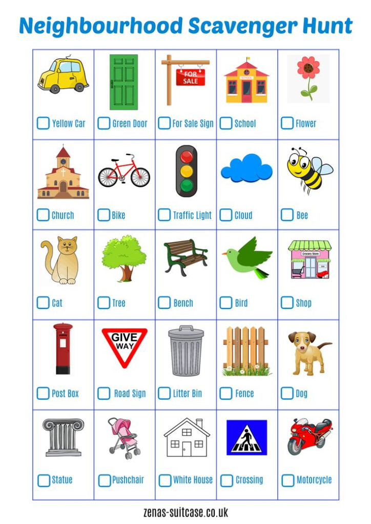 A Printable Neighborhood Scavenger Hunt For Kids With Pictures And 