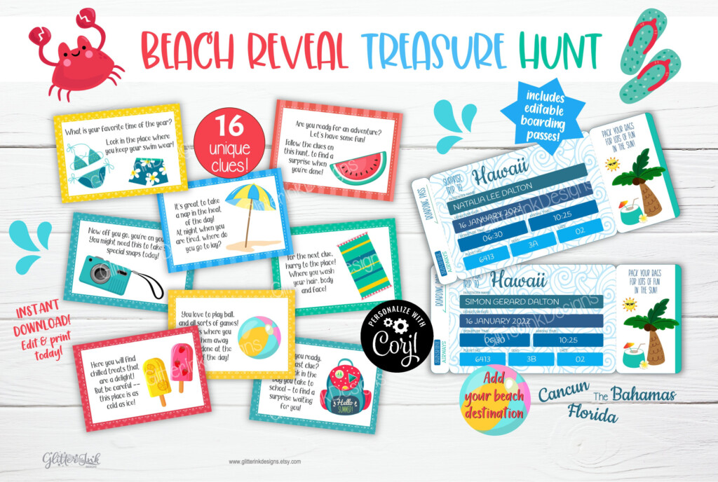 Beach Surprise Trip Reveal Scavenger Hunt Printable