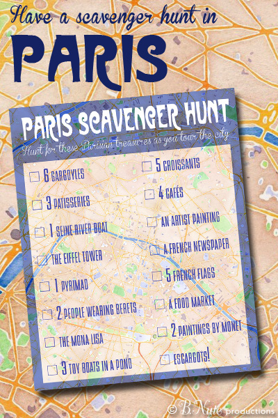 Bnute Productions Free Printable Travel Game Paris Scavenger Hunt