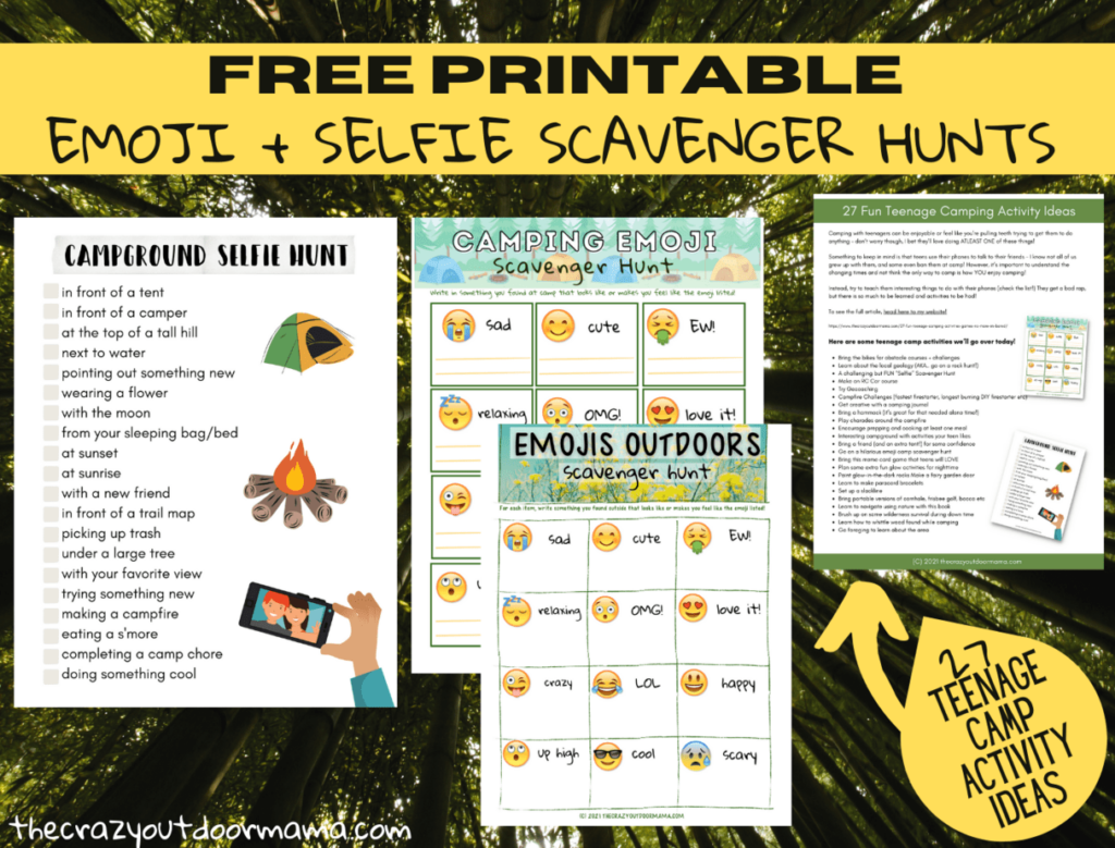 Camping Selfie Emoji Photo Scavenger Hunt Free Printable PDFs The 