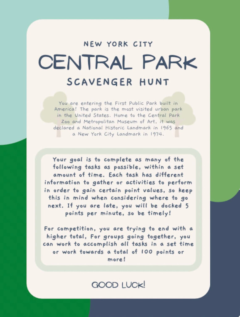 Central Park Family Scavenger Hunt Pdf Etsy