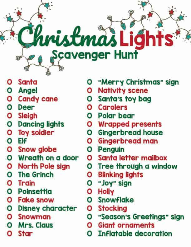 Christmas Light Scavenger Hunt With Free Printable List