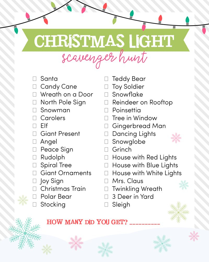 Christmas Lights Scavenger Hunt Free Printable