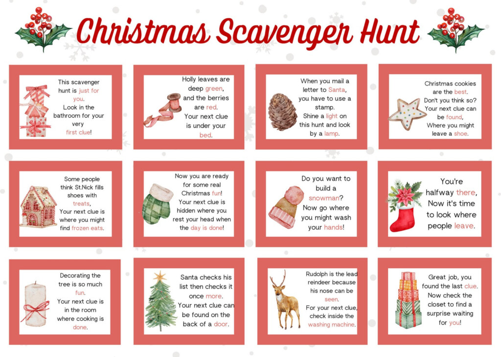 Christmas Scavenger Hunt Printable Christmas Treasure Hunt Indoor 