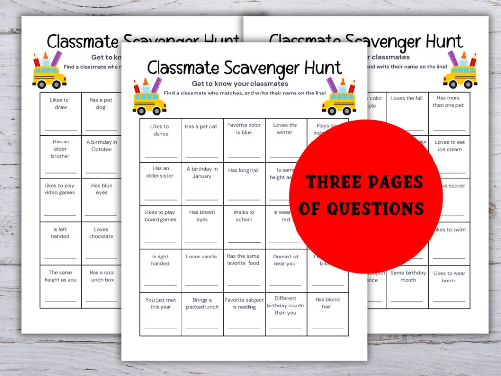 Classmate Scavenger Hunt For Kids Back To School Classroom Activity 