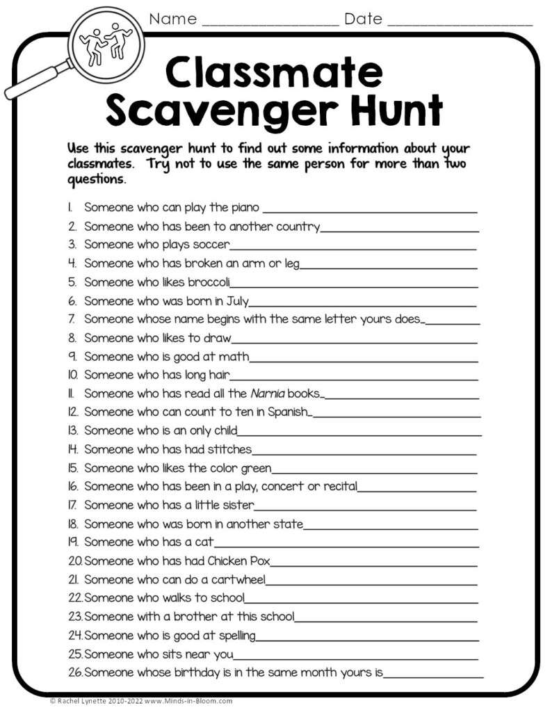 Classmate Scavenger Hunt Minds In Bloom Unlimited