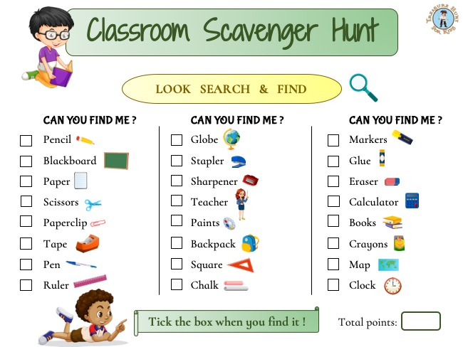 Classroom Scavenger Hunt Treasure Hunt 4 Kids Free Printable