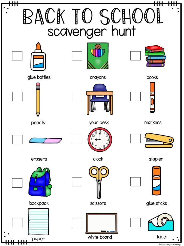 Classroom Scavenger Hunt Treasure Hunt Kids Free Printable 44 OFF