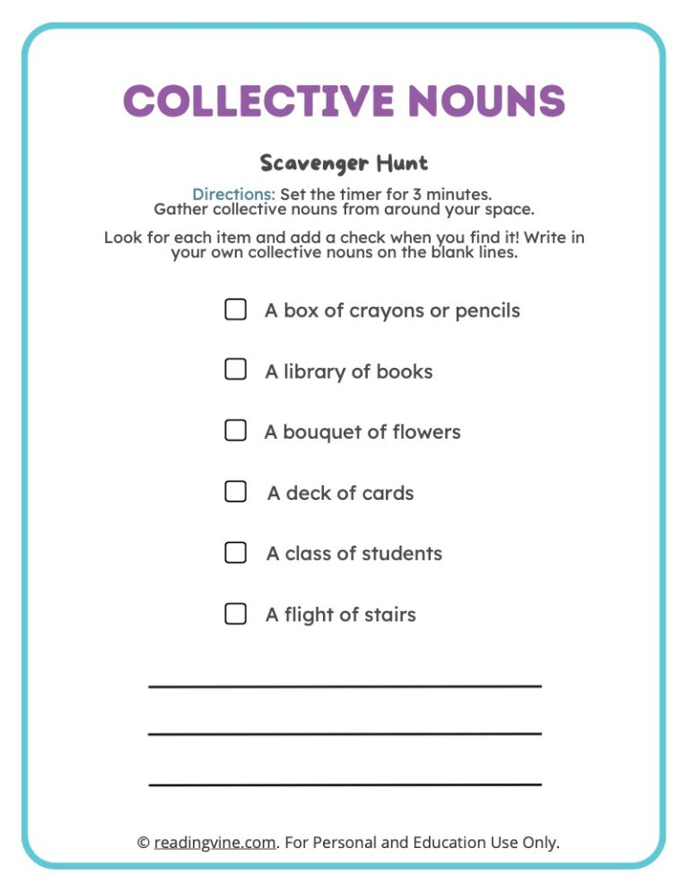 Collective Nouns Scavenger Hunt image ReadingVine