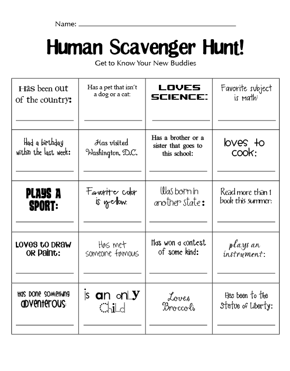 College Scavenger Hunt Worksheet