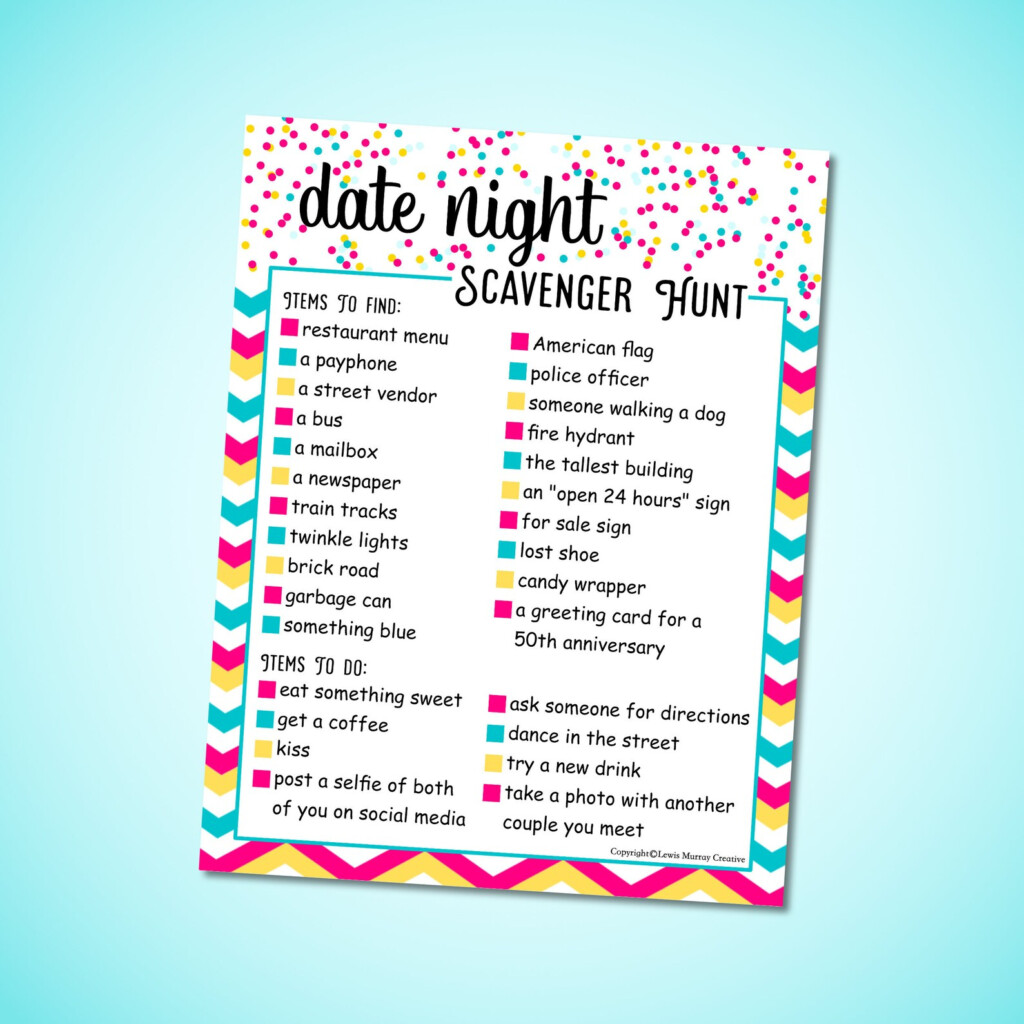 Date Night Scavenger Hunt Printable PDF Date Night Game Fun Romantic 