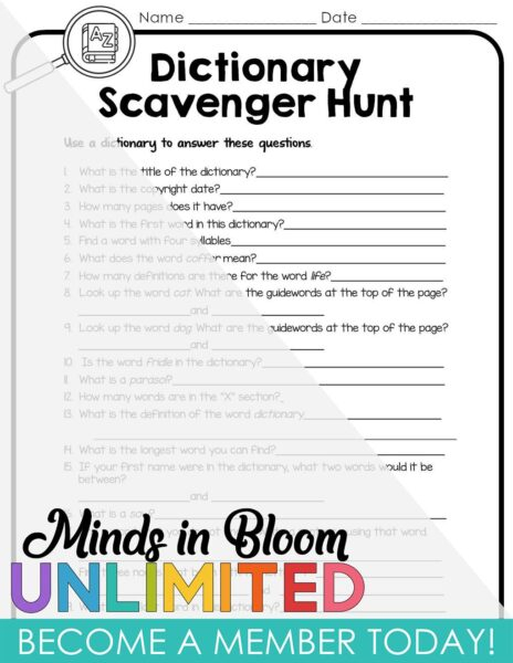 Dictionary Scavenger Hunt Minds In Bloom Unlimited