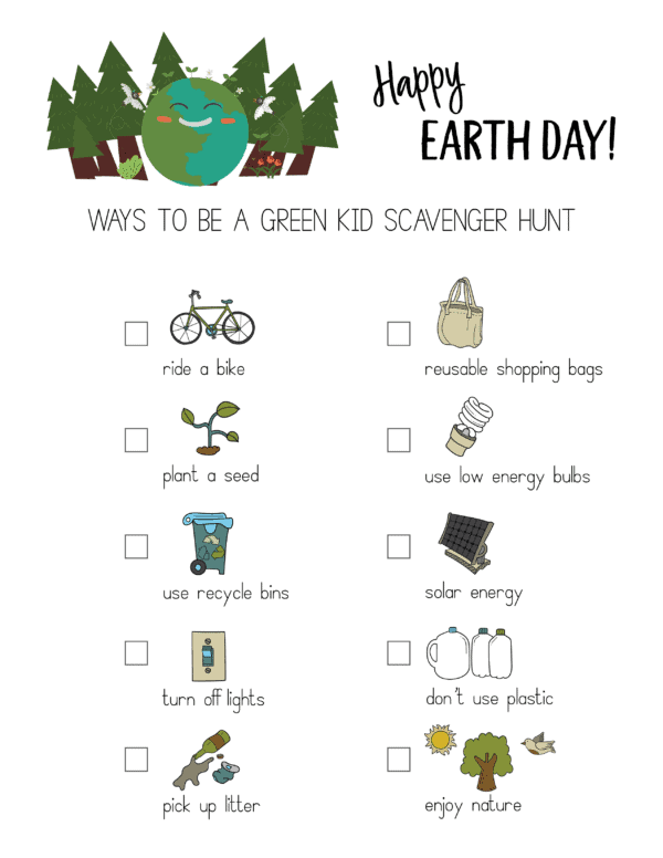 Earth Day Scavenger Hunt Free Printable PDF