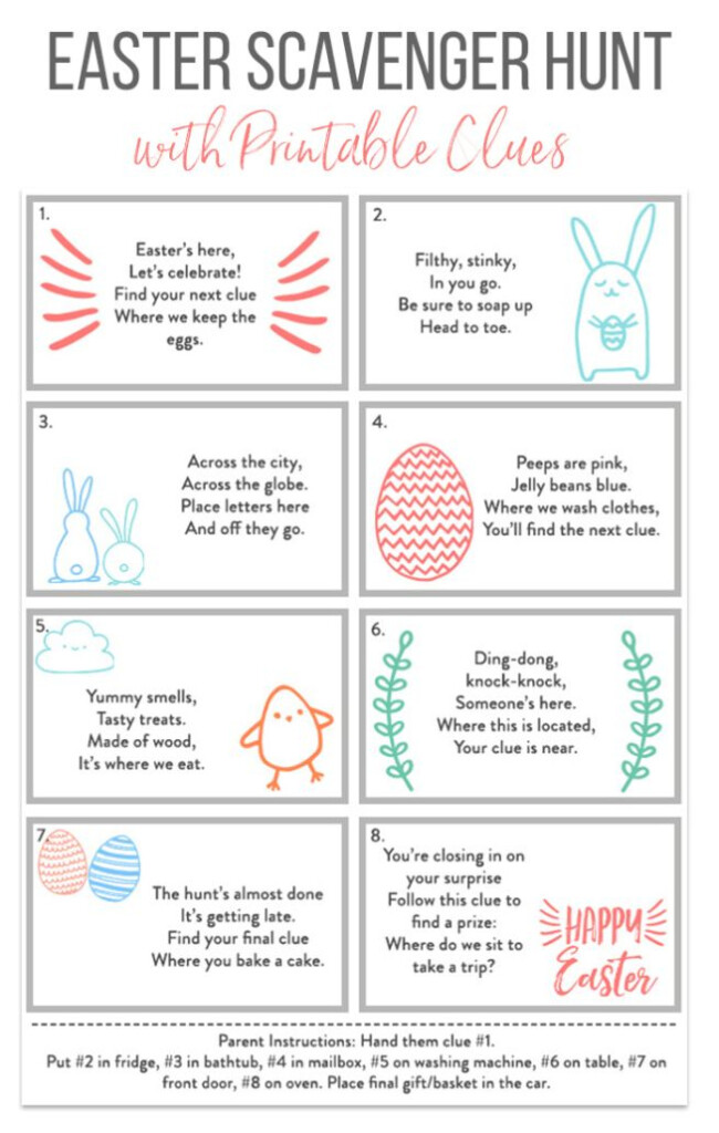 Easter Scavenger Hunt Free Printable Clue Cards Easter Treasure 