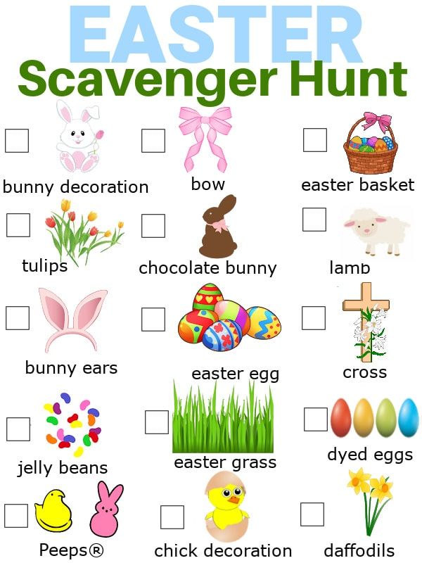 Easter Scavenger Hunt Free Printable