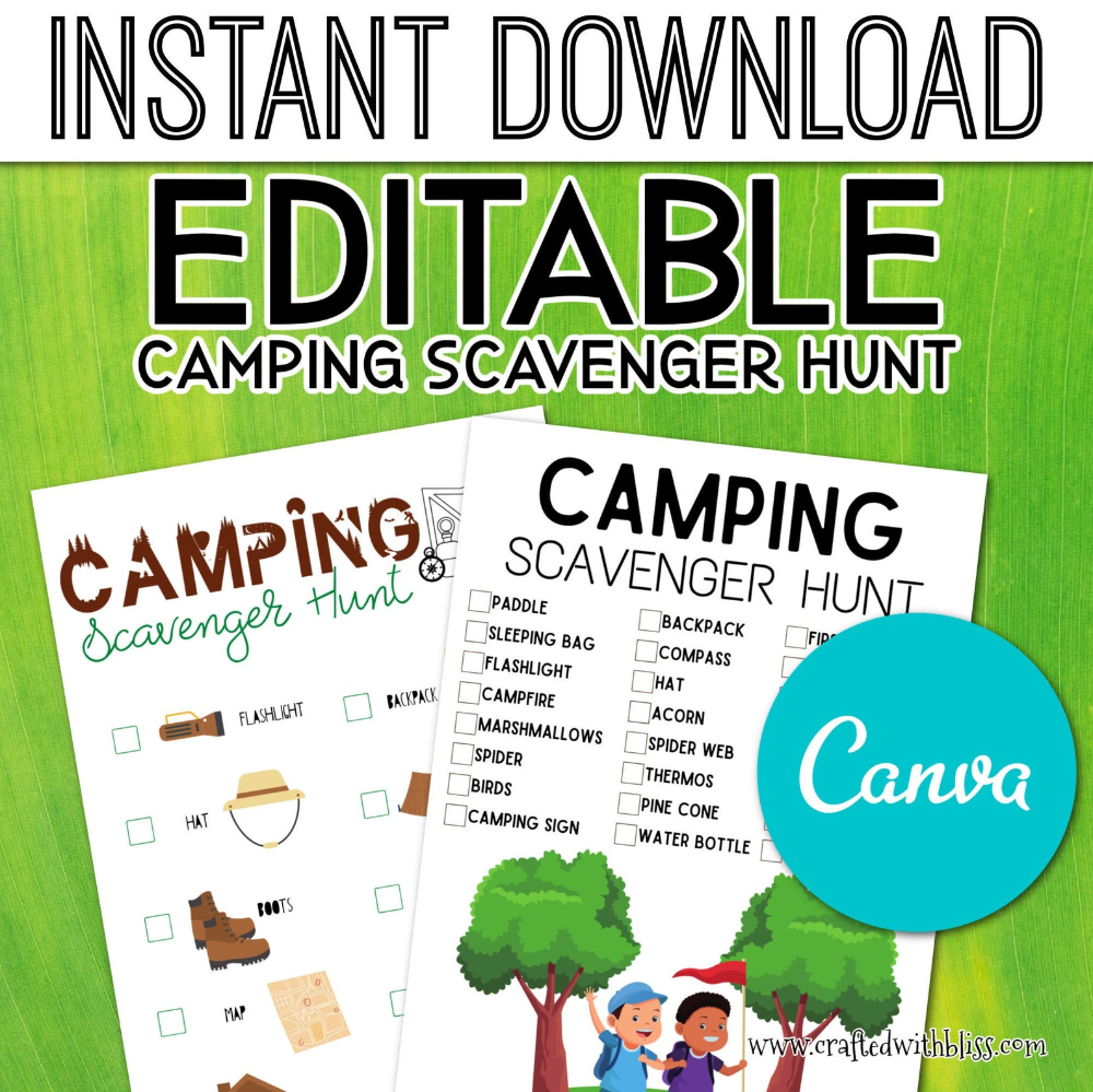 Editable Camping Scavenger Hunt Worksheet Canva Template Etsy Camping 