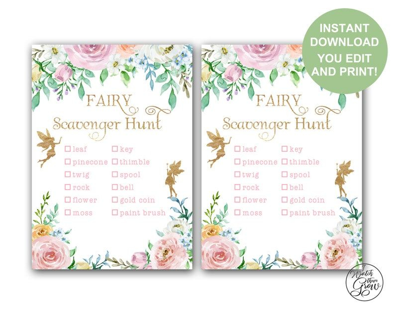 Editable Fairy Scavenger Hunt Game Printable Fairy Party Etsy Fairy 