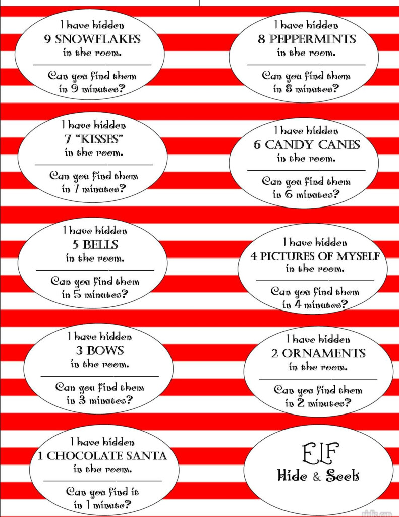 Elf Hide Seek scavenger Hunt free Printable cut Apart Cards For 