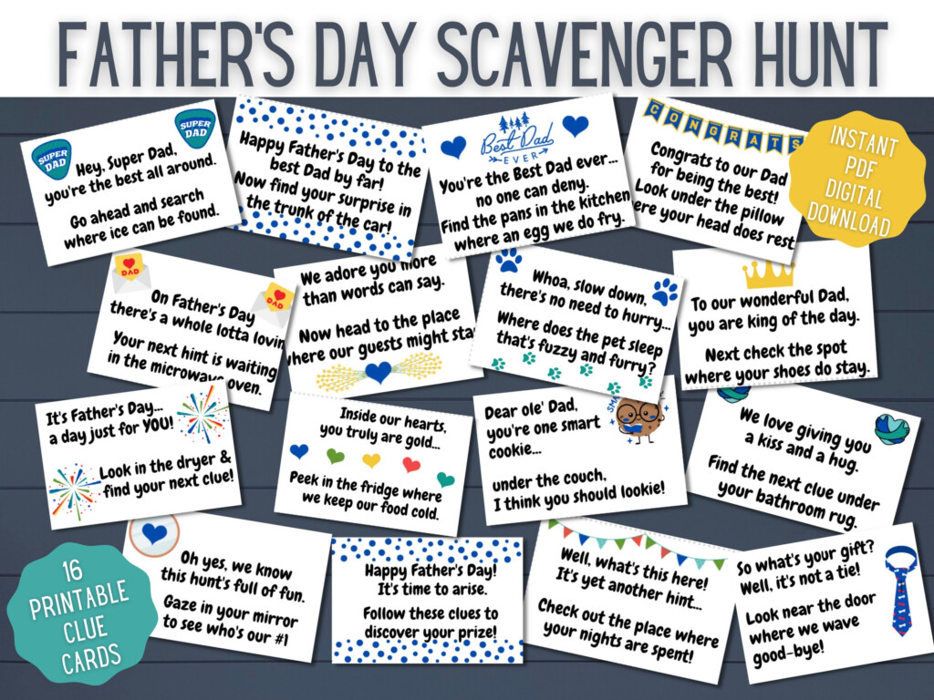 Fathers Day Scavenger Hunt Printable Clues Indoor Treasure Hunt Hints 