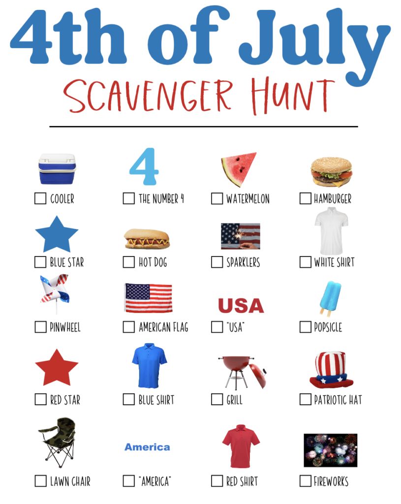 FREE 4th Of July Scavenger Hunt Printable For Kids