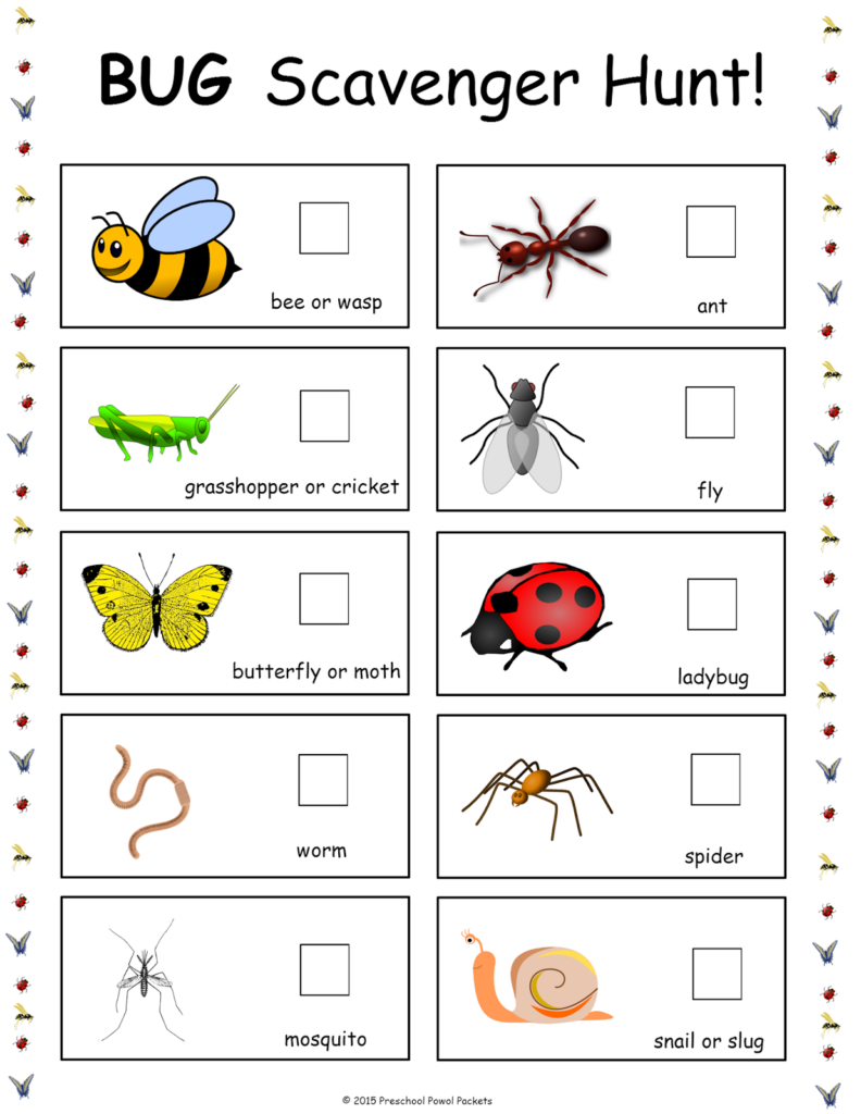  FREE Bug Scavenger Hunt Preschool Powol Packets