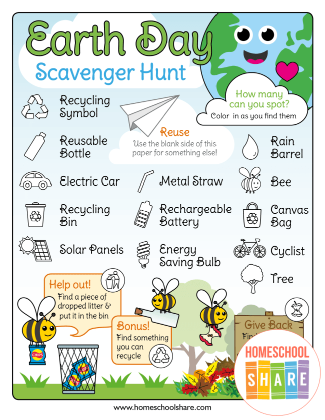 Free Earth Day Scavenger Hunt For Kids Homeschool Share