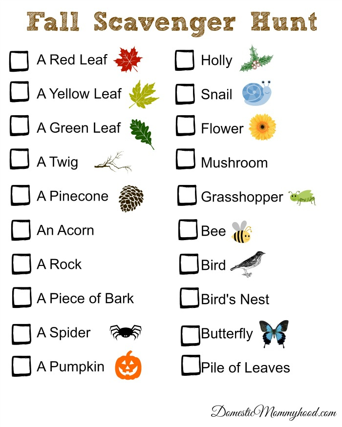 Free Fall Scavenger Hunt Printable Domestic Mommyhood