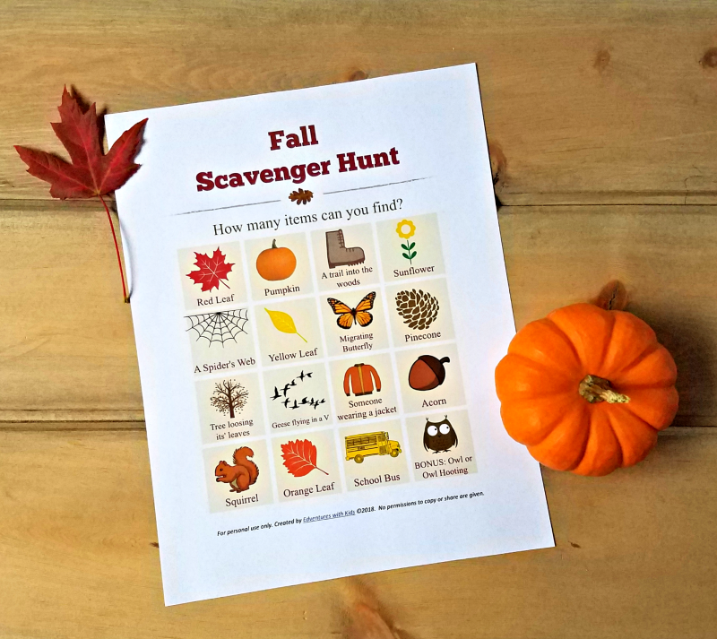 FREE Fall Scavenger Hunt printable Pdf List 