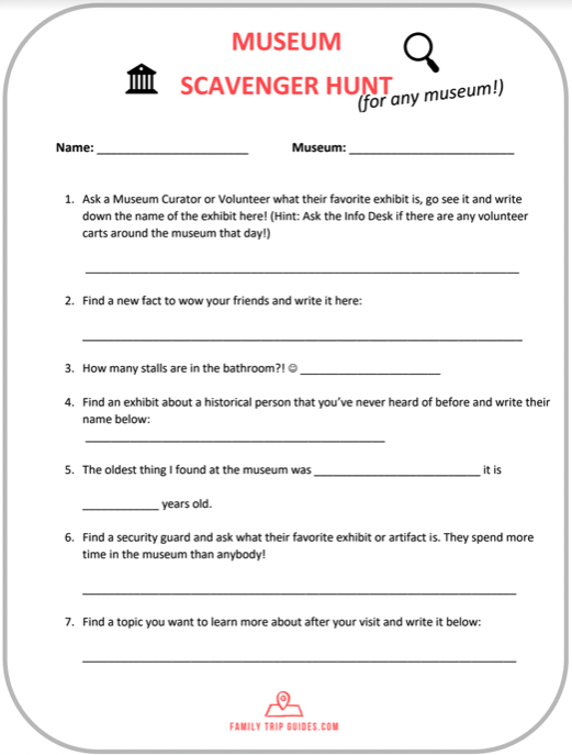 Free Museum Scavenger Hunt For ANY Museum Downloadable