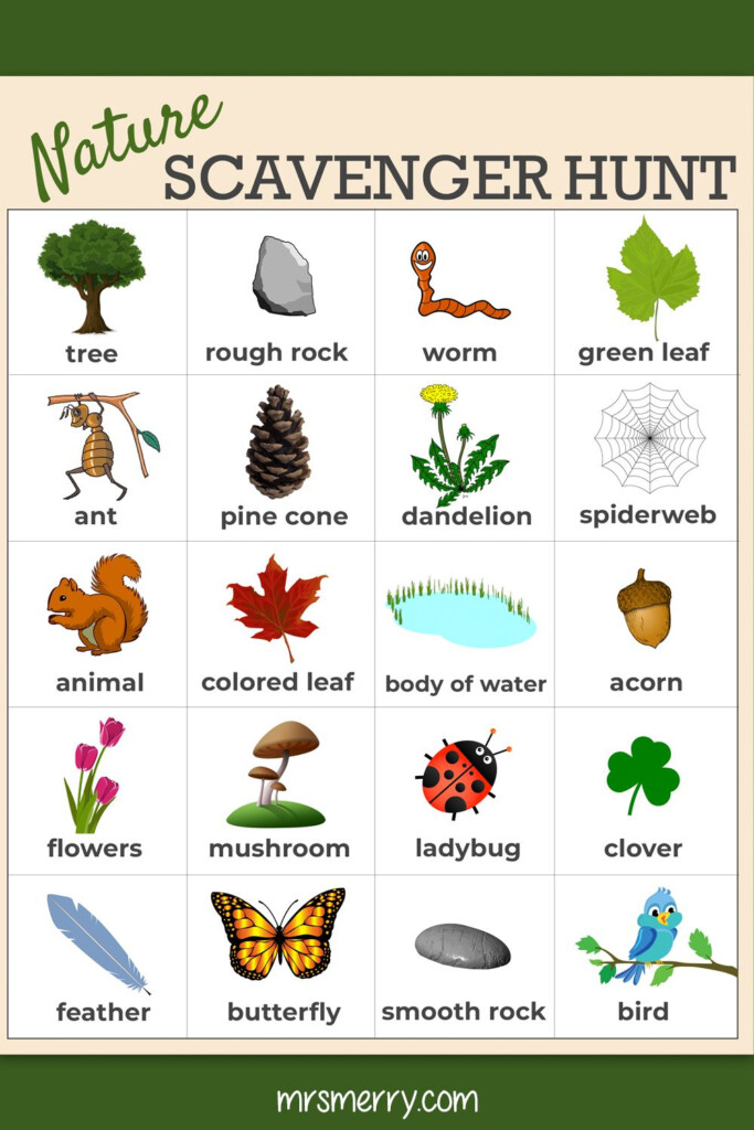 Free Nature Scavenger Hunt Printable Mrs Merry Nature Scavenger 