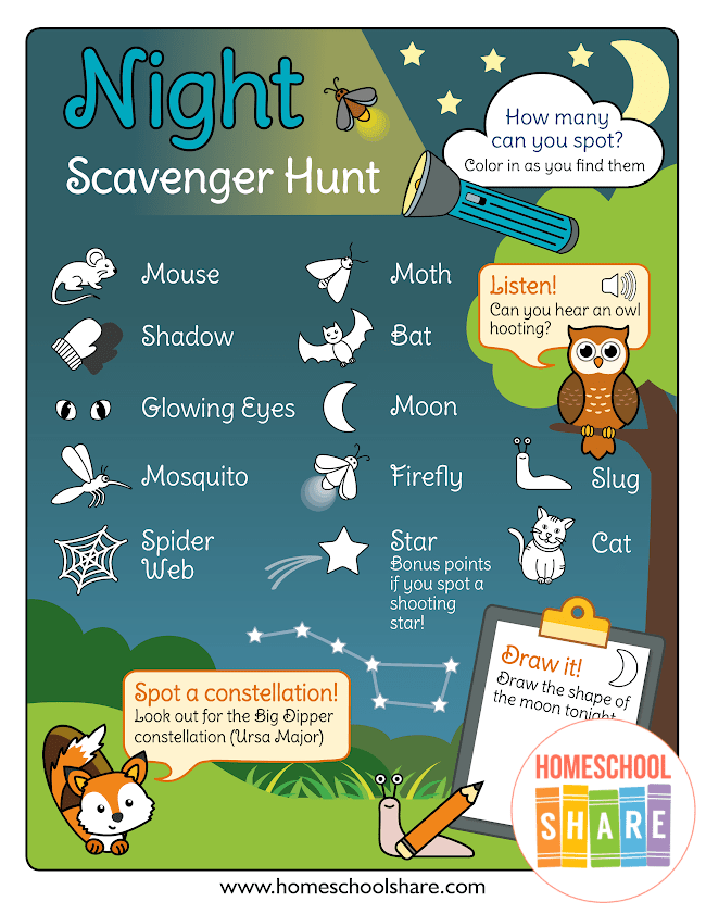 Free Night Scavenger Hunt Homeschool Share