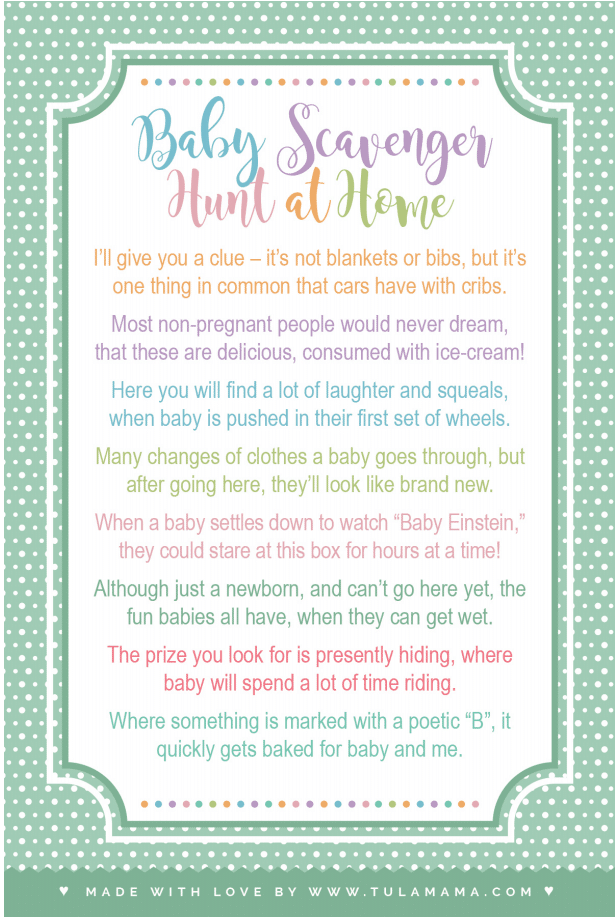 Free Printable Baby Shower Scavenger Hunt Tulamama