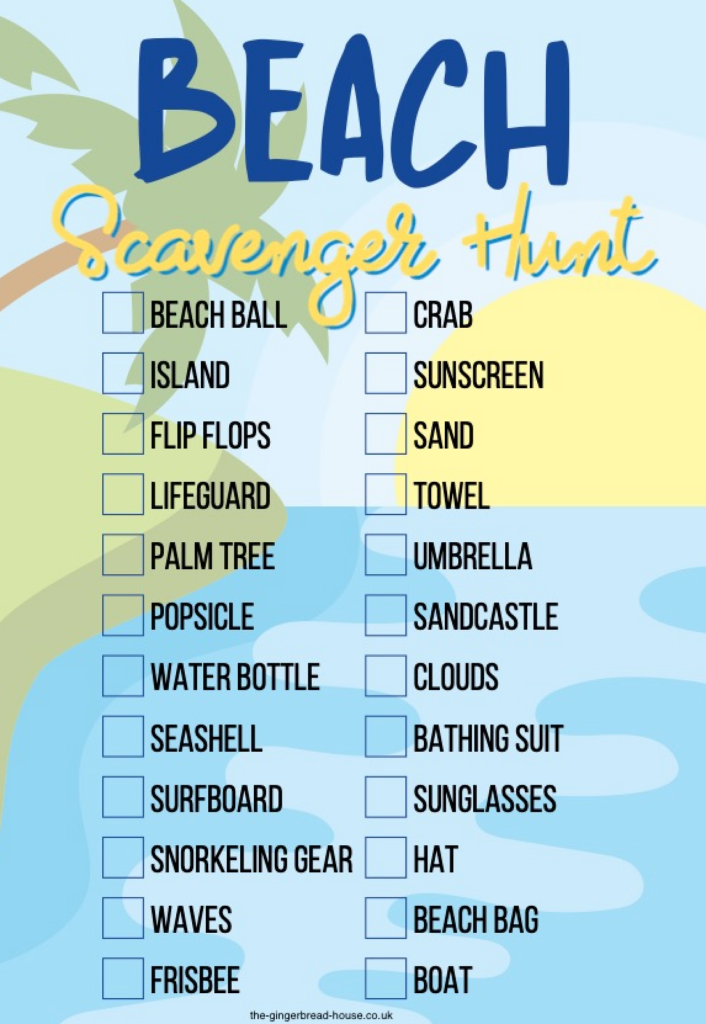  Free Printable Beach Scavenger Hunt The gingerbread house co uk