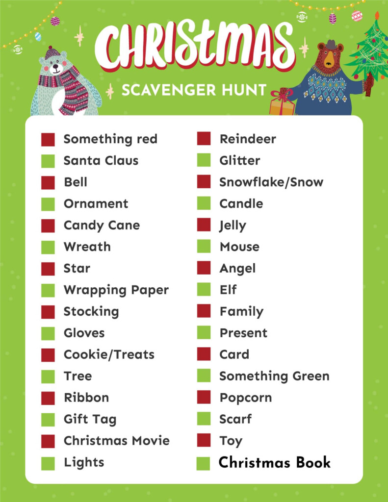 Free Printable Christmas Scavenger Hunt List Play Party Plan