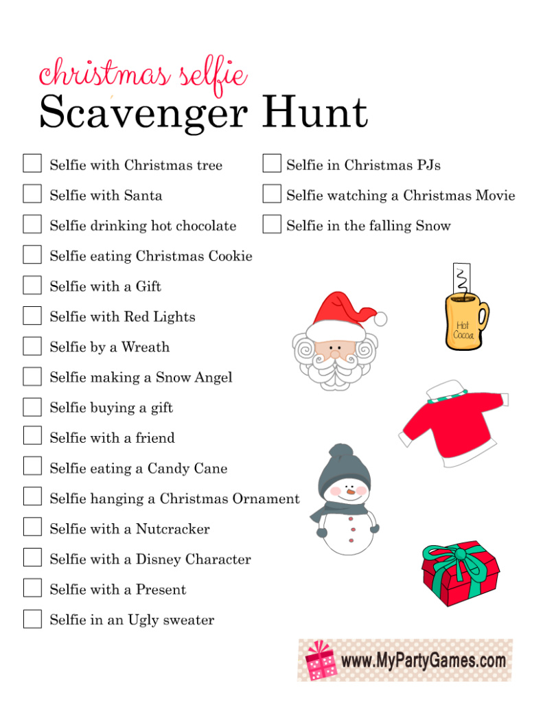 Free Printable Christmas Selfie Scavenger Hunt