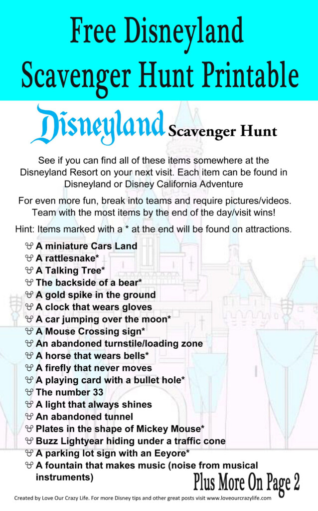 Free Printable Disneyland Scavenger Hunt Disneyland Disneyland Trip 