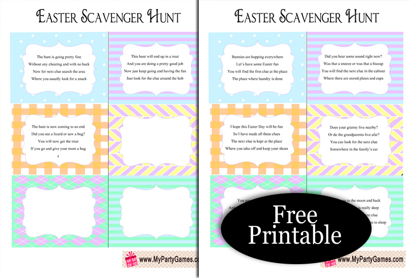 Free Printable Easter Scavenger Hunt Game With Clue Cards