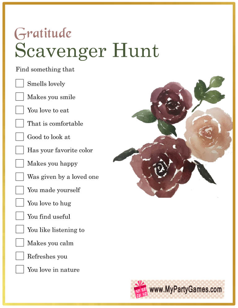 Free Printable Gratitude Scavenger Hunt Cards Scavenger Hunt 