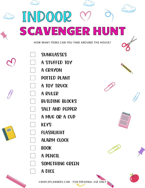 Free Printable Indoor Scavenger Hunt