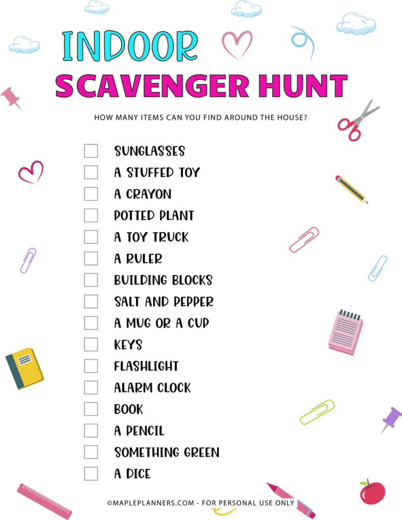 Free Printable Indoor Scavenger Hunt For Kids