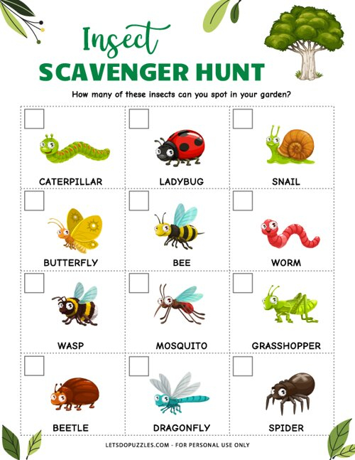 Free Printable Insect Scavenger Hunt For Kids