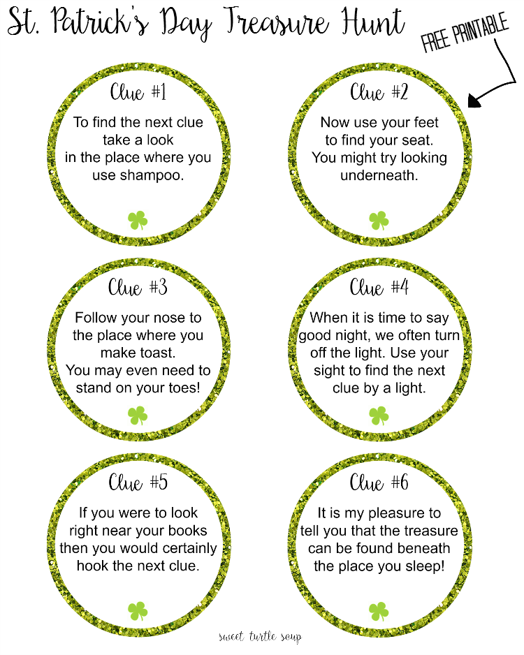 Free Printable Leprechaun Scavenger Hunt Clues