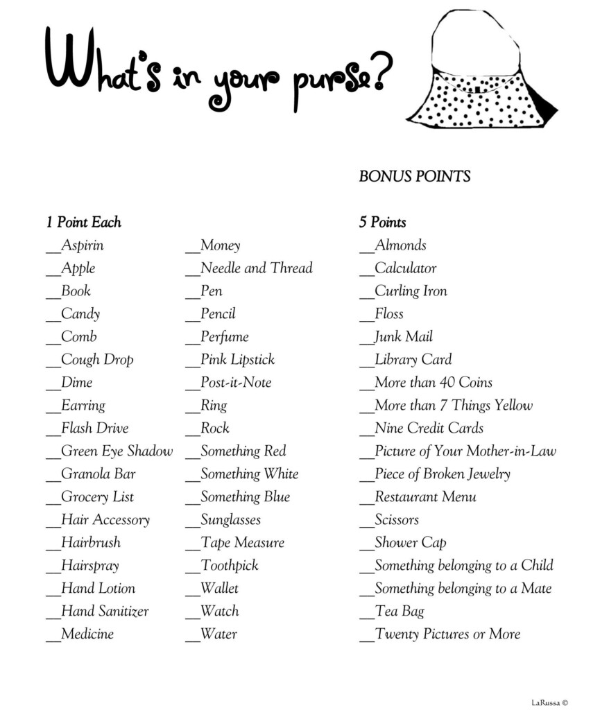 Free Printable Purse Scavenger Hunt