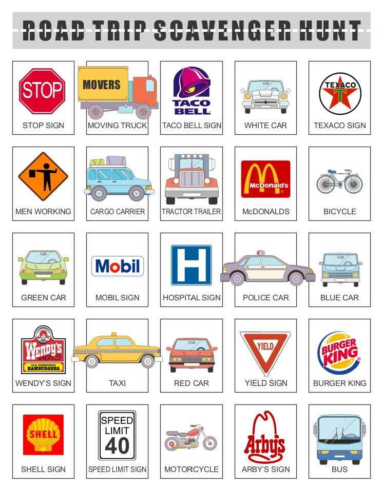 Free Printable Road Trip Scavenger Hunt Printable Word Searches