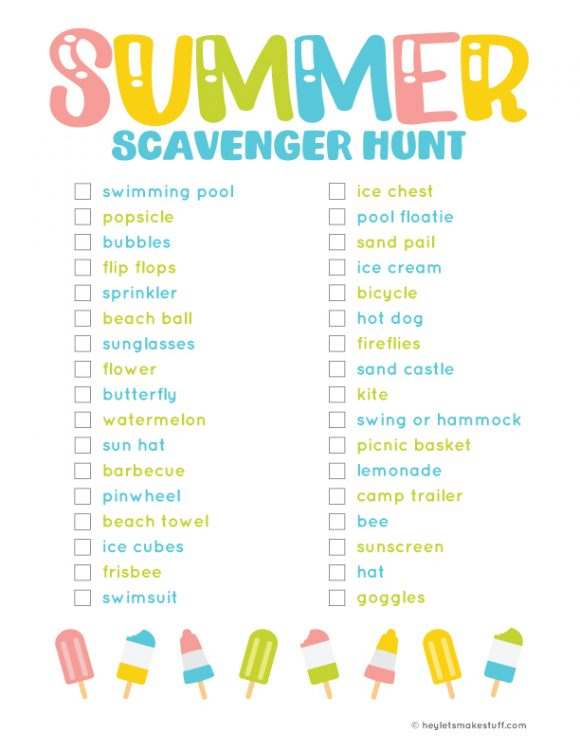 Free Printable Summer Scavenger Hunt Hey Let s Make Stuff