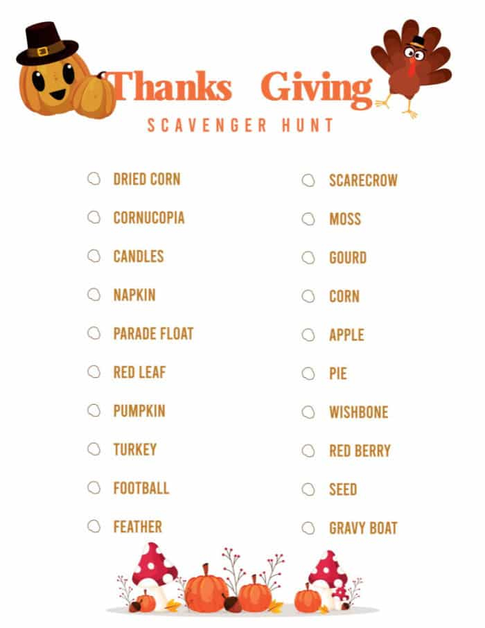 Free Printable Thanksgiving Scavenger Hunt