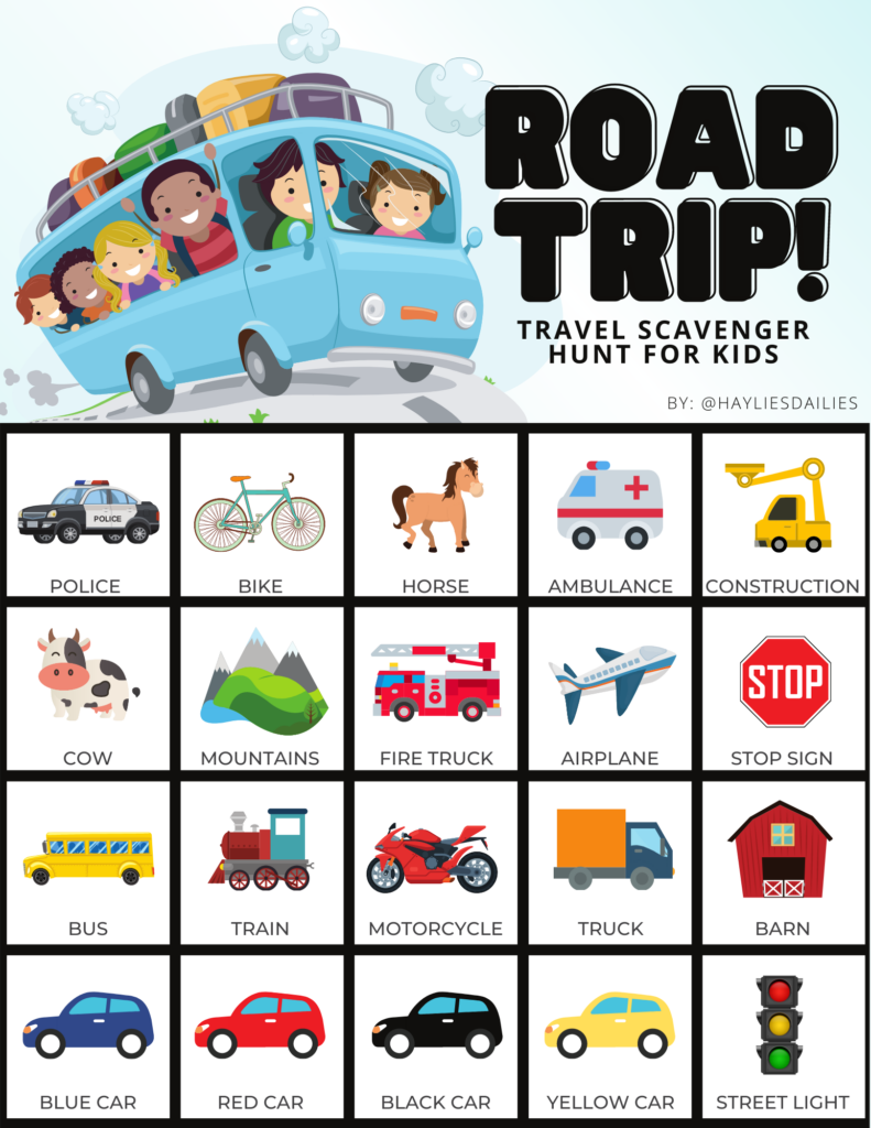 Free Printable Travel Scavenger Hunt Fun On The Road For Kids Haylie 