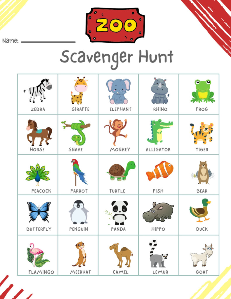 Free Zoo Scavenger Hunt Printable