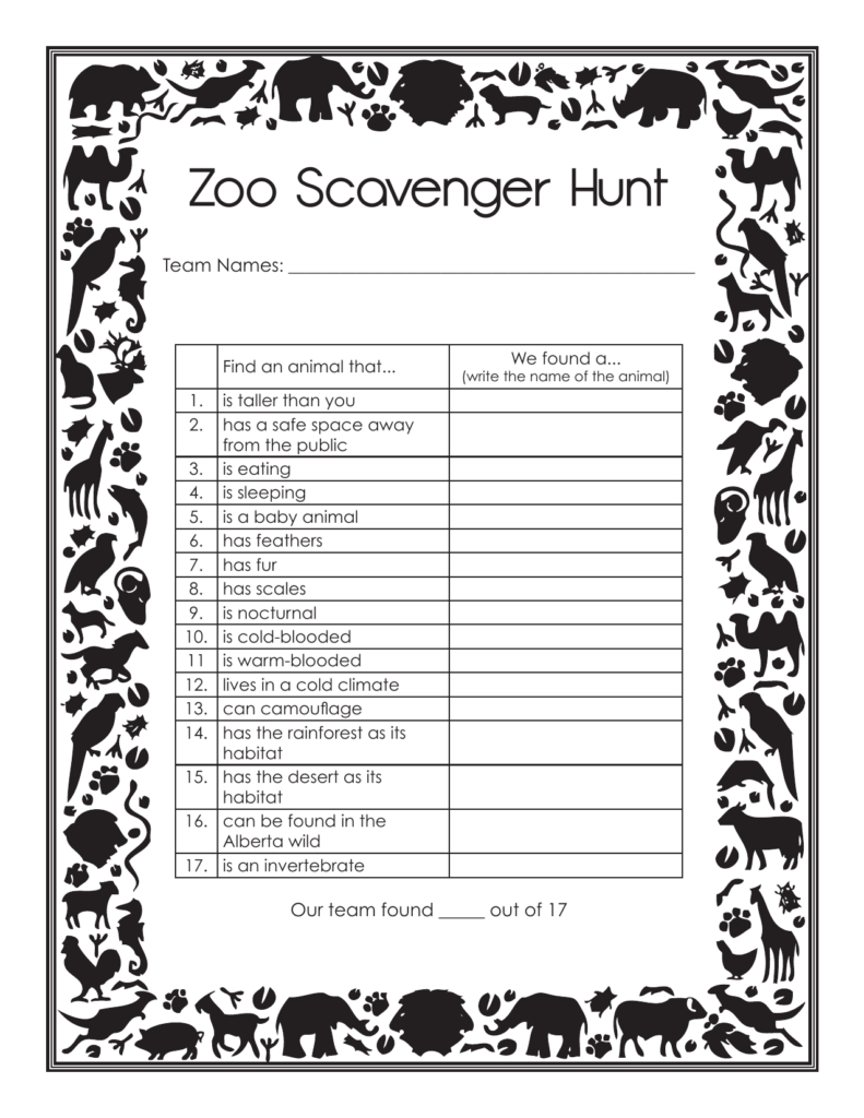 Free Zoo Scavenger Hunt Printable